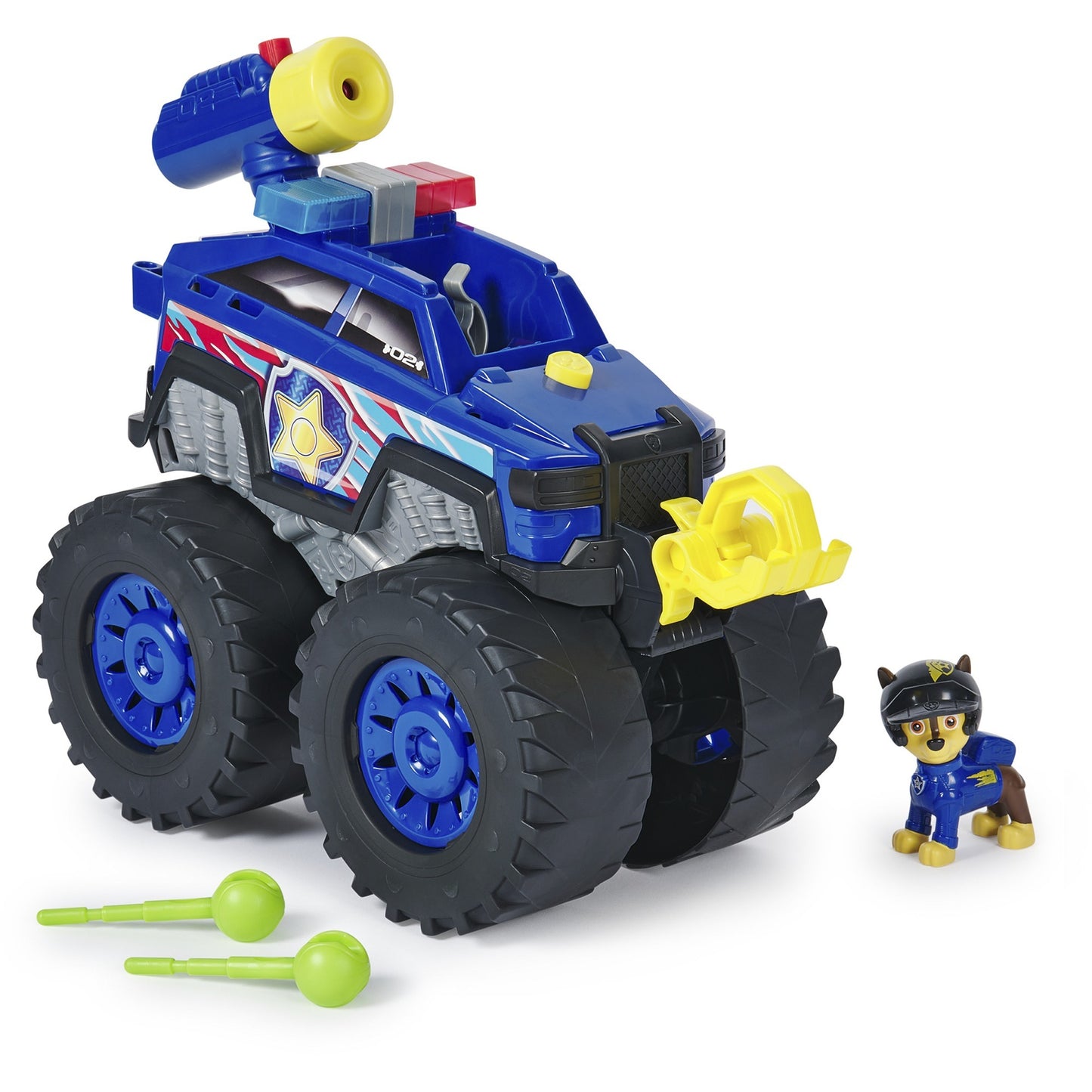 Paw Patrol Rescue Wheels - Chases Deluxe Monstertruck mit Geschoss-Abwurf, motorisierter Seilwinde, Lichtern & Geräuschen, Spielfahrzeug