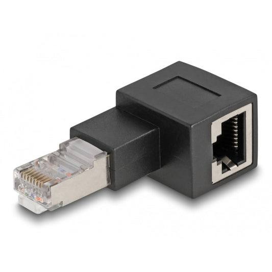 DeLOCK Adapter RJ-45 Stecker > RJ-45 Buchse, Cat.6a (schwarz, 90° nach links gewinkelt)