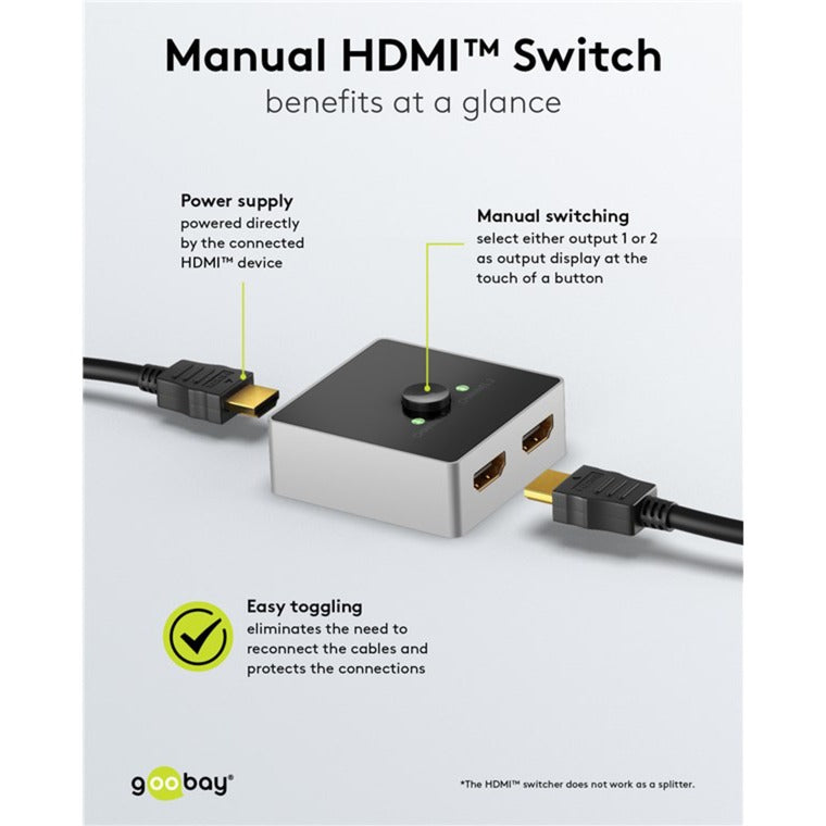 Goobay Manuelle HDMI-Umschaltbox 2 auf 1 (4K @ 60Hz), HDMI Switch (schwarz/silber)