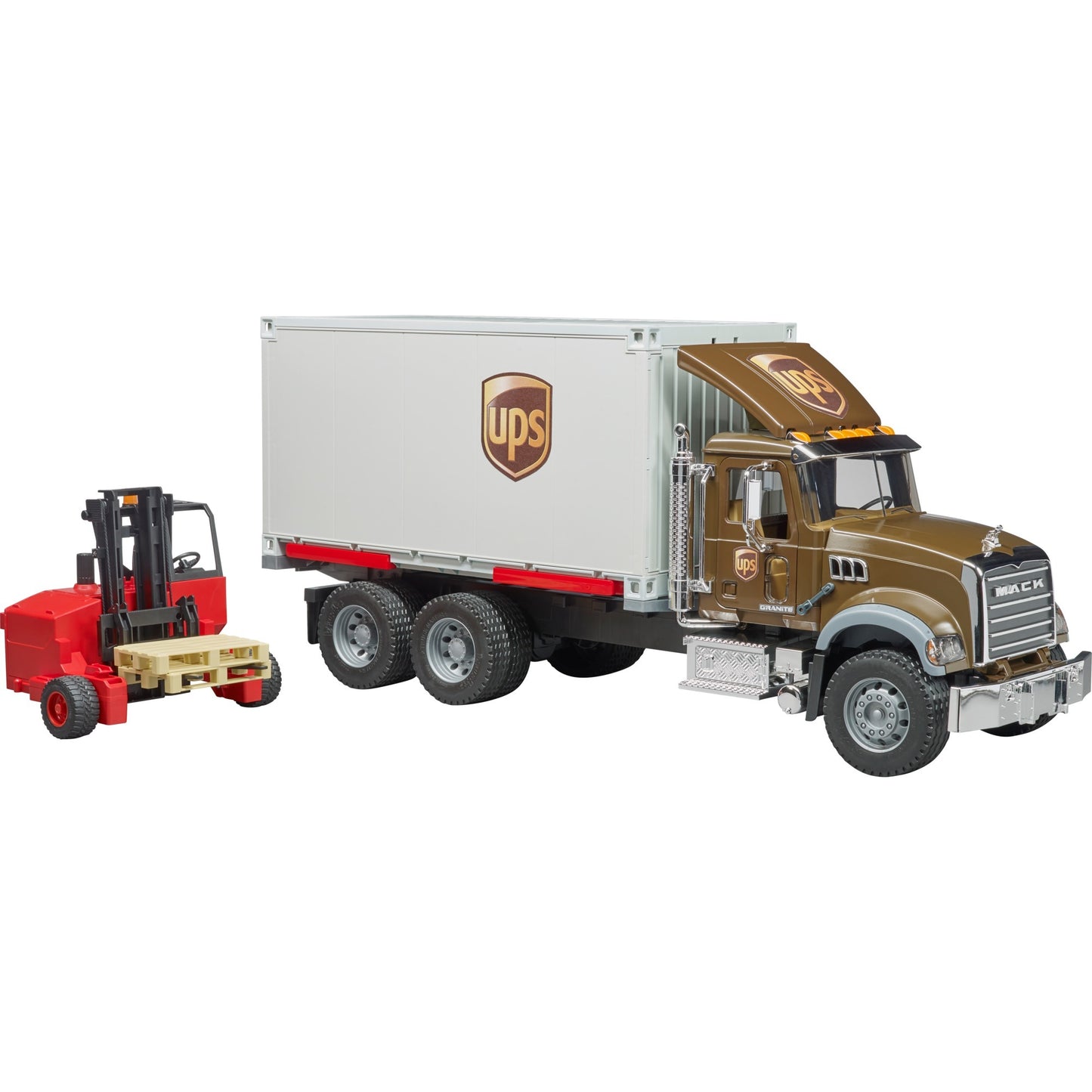 BRUDER Mack Granite UPS Logistik-LKW (mit Mitnahmestapler)