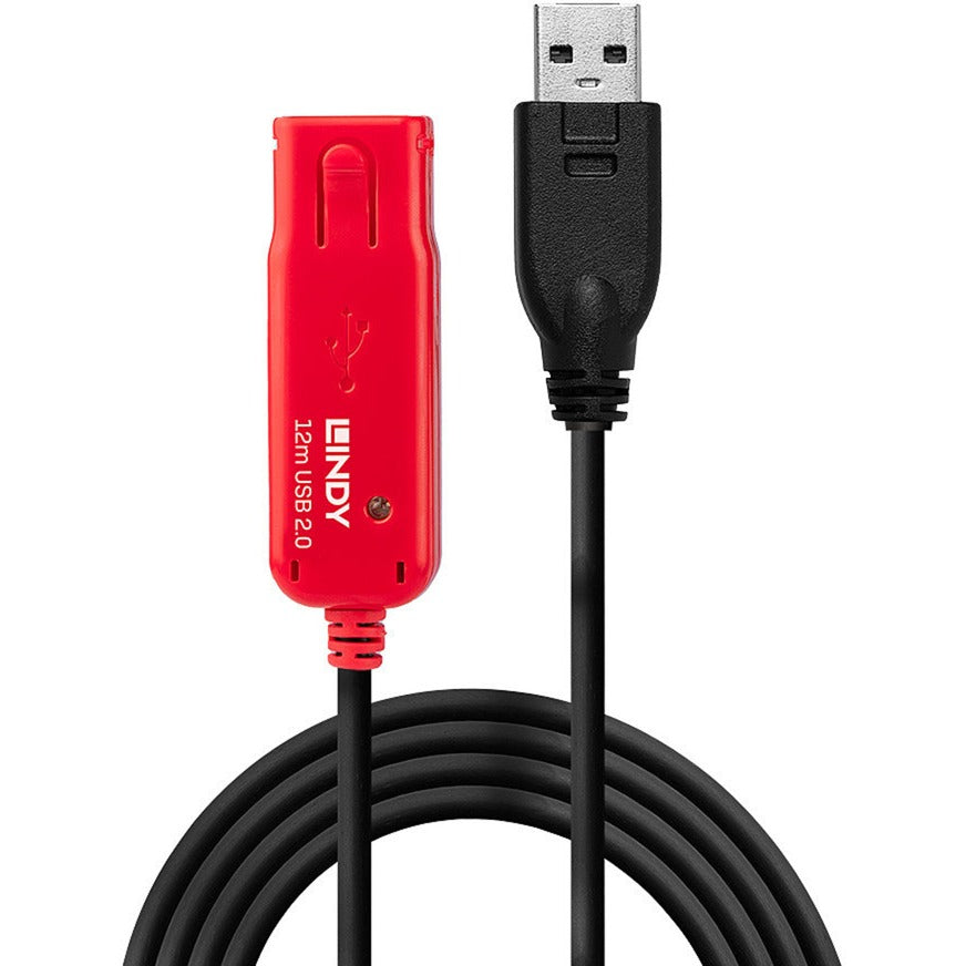 Lindy USB 2.0 Aktivverlängerungskabel Pro, USB-A Stecker > USB-A Buchse (schwarz/rot, 12 Meter)