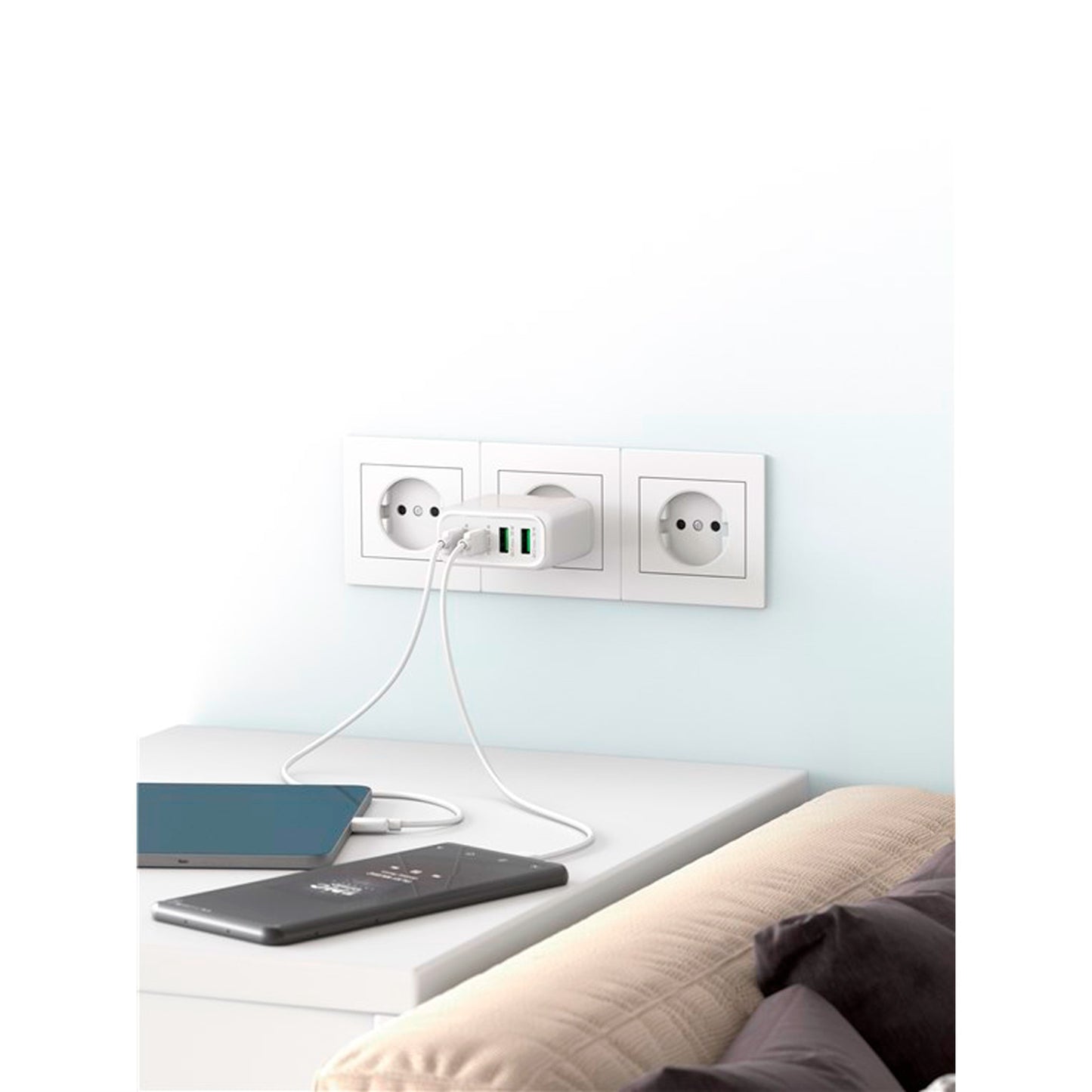 Goobay USB-C Multiport-Schnellladegerät, PD, GaN, 68 Watt (weiss, 2x USB-C, 2x USB-A, Power Delivery, QuickCharge)