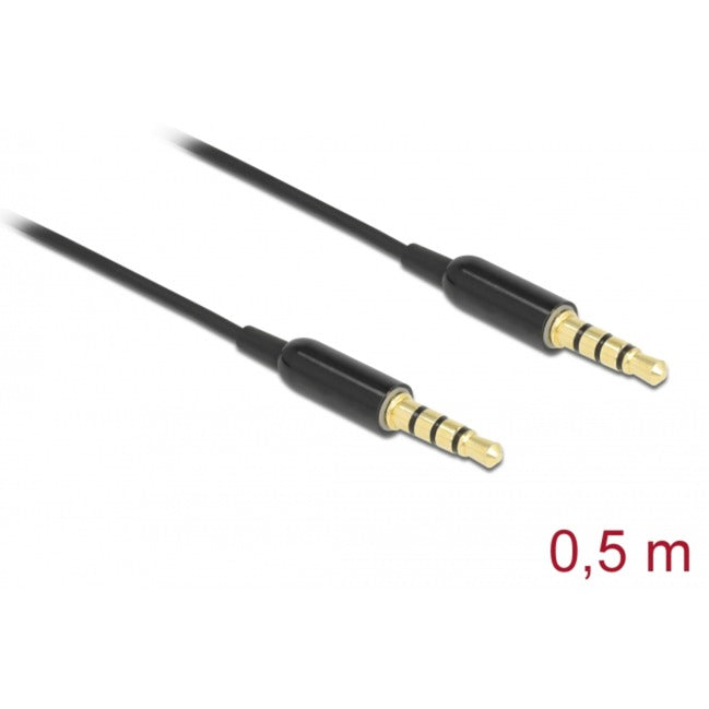 DeLOCK Klinkenkabel 3,5mm 4Pin > 3,5mm 4Pin Stecker Ultra Slim (schwarz, 0,5 Meter)