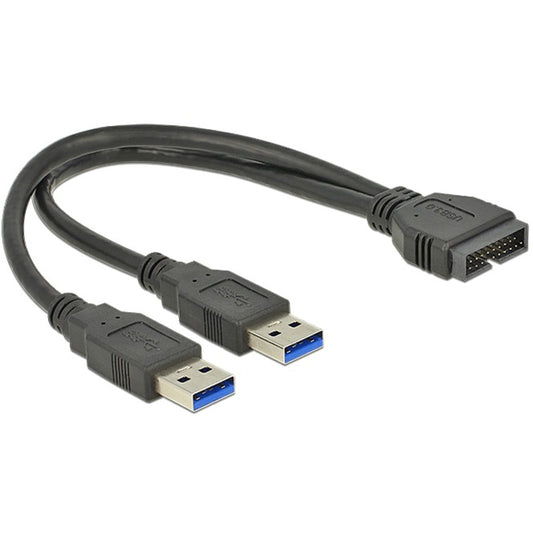 DeLOCK USB 3.2 Gen 1 Adapter, USB Pfostenstecker > 2x USB-A Stecker (schwarz)