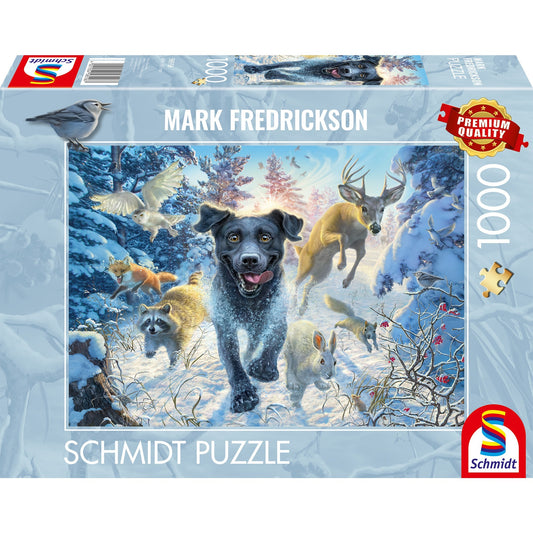 Mark Fredrickson: Hundeliebe - schwarzer Labrador im Schnee, Puzzle