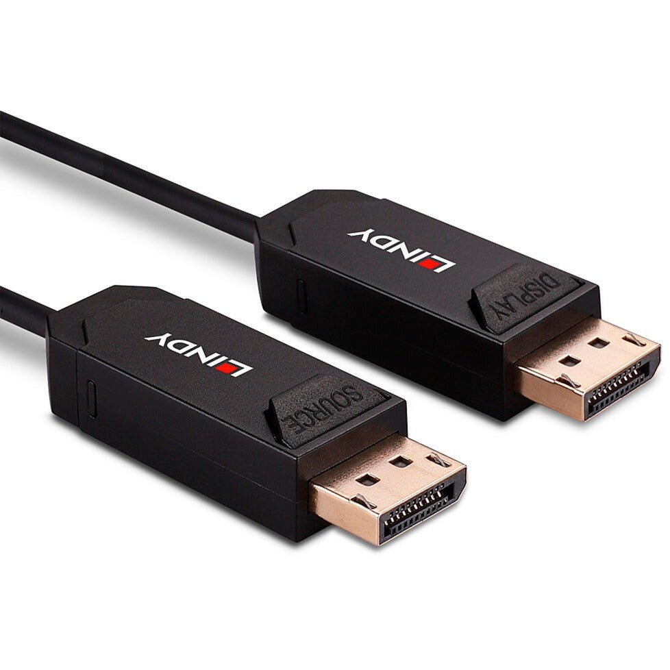 Lindy Fibre Optic Hybrid DisplayPort 2.0 UHBR10 Kabel (schwarz, 10 Meter, AOC-Kabel, 8K 60Hz)