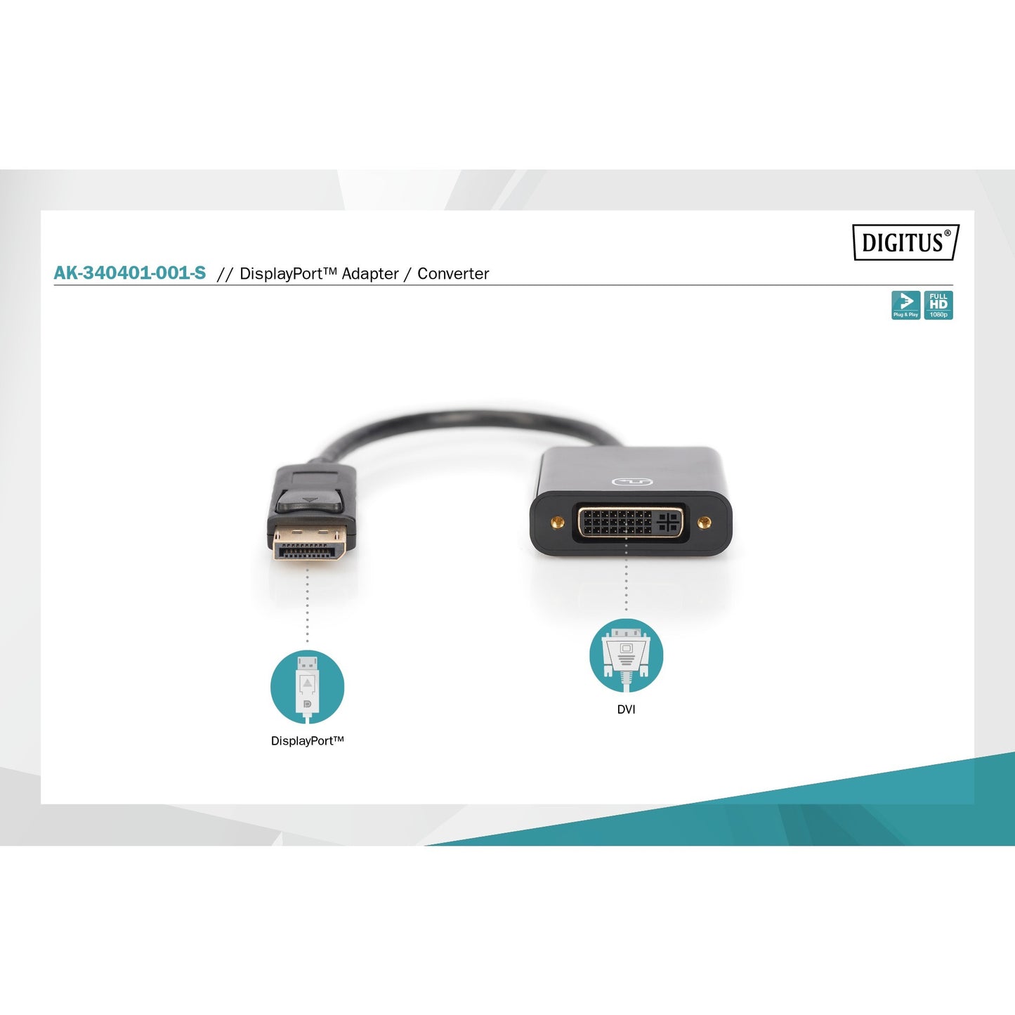 Digitus Adapter / Konverter DisplayPort > DVI (schwarz, 15cm)