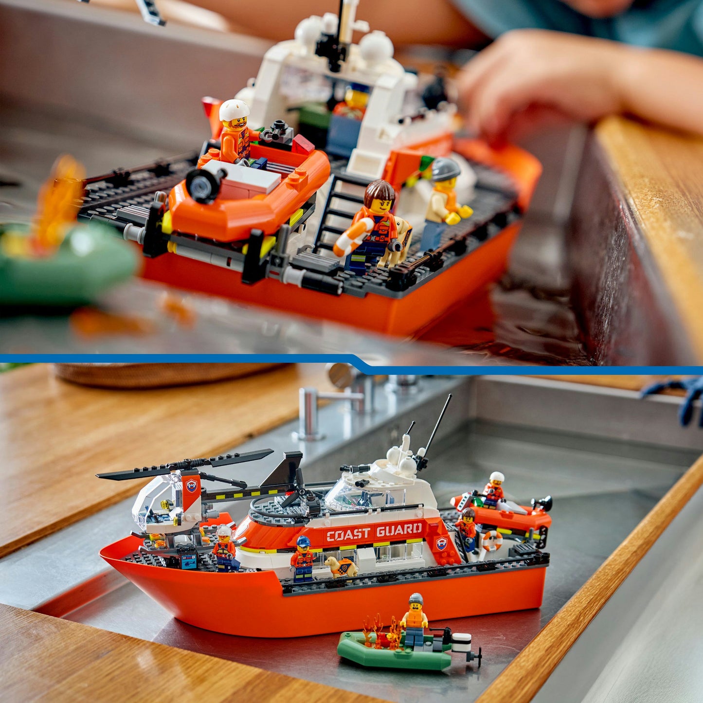 60504 City Rettungsboot der Küstenwache mit Hubschrauber, Konstruktionsspielzeug