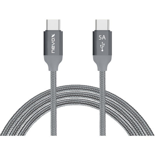 Nevox USB 2.0 Kabel, USB-C Stecker > USB-C Stecker (grau, 1 Meter, PD, Laden mit bis zu 100 Watt)