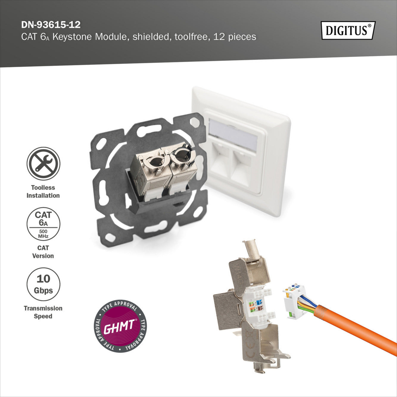 CAT 6A Keystone Modul geschirmt werkzeugfrei 12 Stk., Keystone-Modul