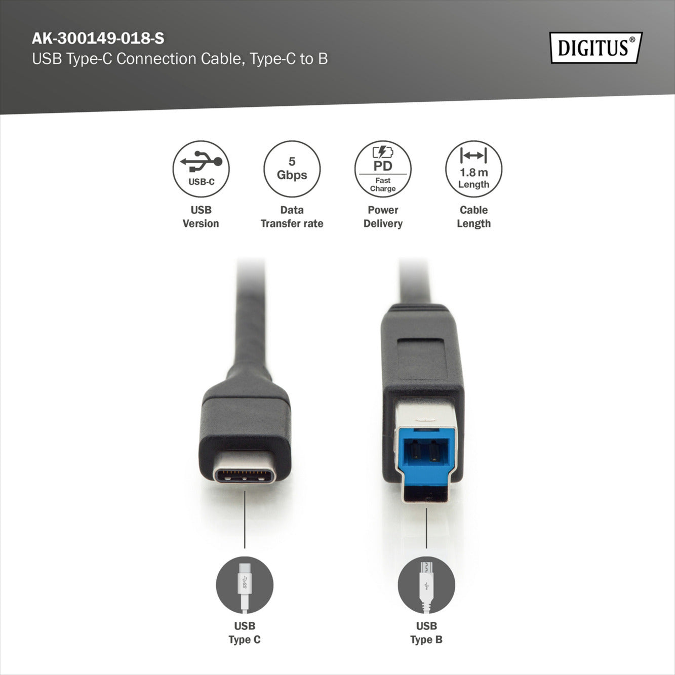 USB 3.2 Gen 1 Anschlusskabel USB-C > USB-B
