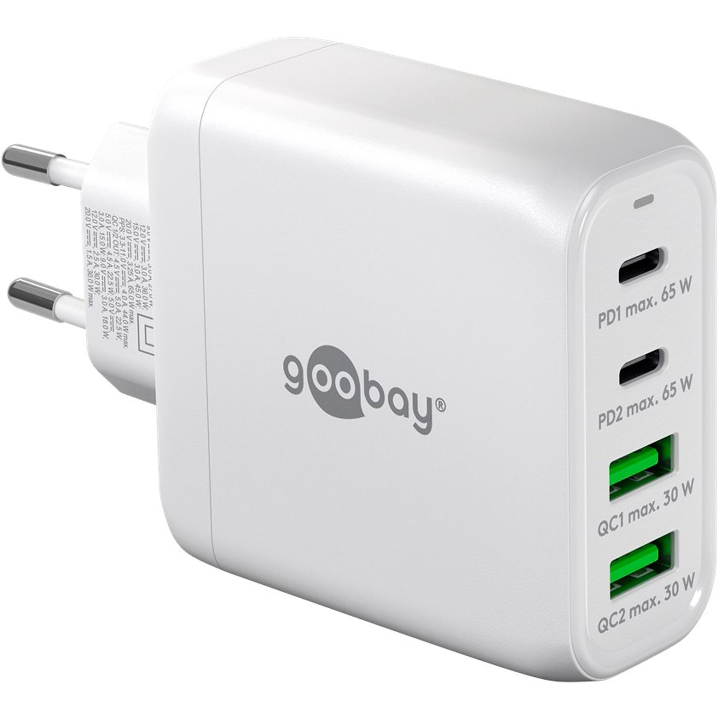 Goobay USB-C Multiport-Schnellladegerät, PD, GaN, 68 Watt (weiss, 2x USB-C, 2x USB-A, Power Delivery, QuickCharge)