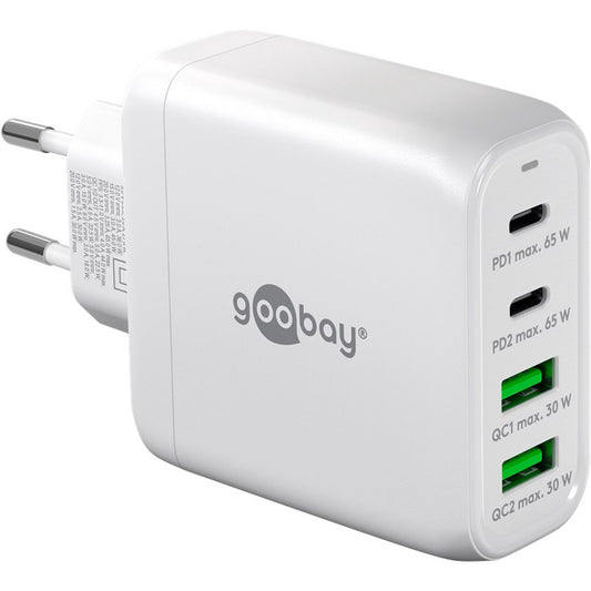 Goobay USB-C Multiport-Schnellladegerät, PD, GaN, 68 Watt (weiss, 2x USB-C, 2x USB-A, Power Delivery, QuickCharge)