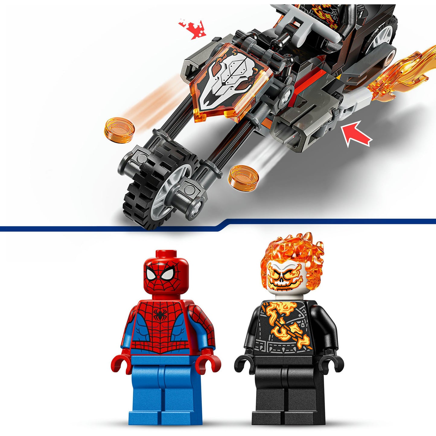 76335 Marvel Super Heroes Spider-Man vs. Ghost Rider auf seinem Motorrad, Konstruktionsspielzeug