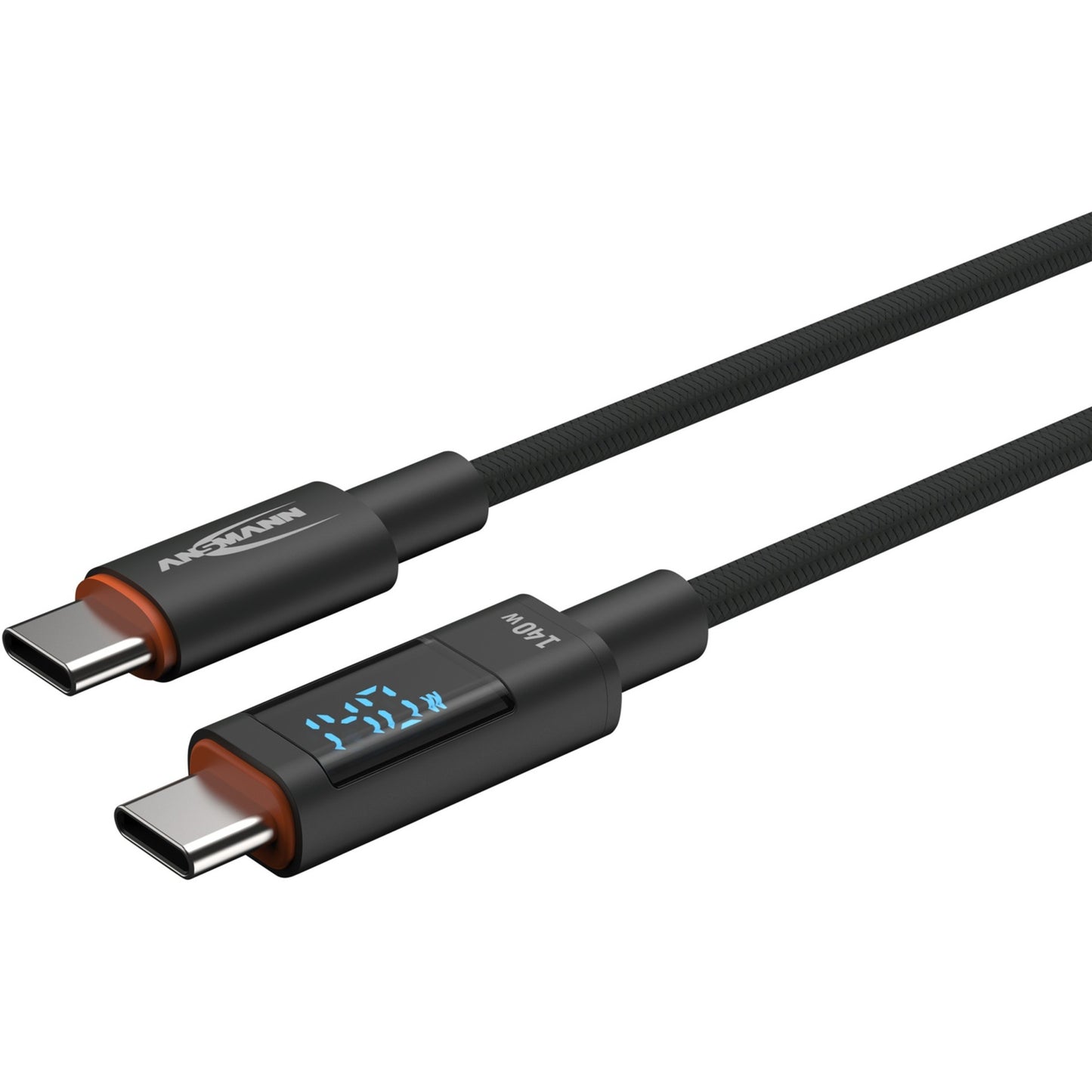 Ansmann USB 2.0 Kabel, USB-C Stecker > USB-C Stecker (anthrazit, 1,2 Meter, PD 3.1, Laden mit bis zu 140 Watt, gesleevt, integriertes LED Display)