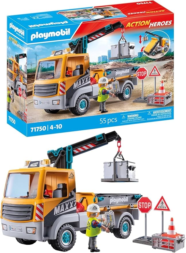 71750 Action Heroes Baustellen-LKW mit Kran, Konstruktionsspielzeug