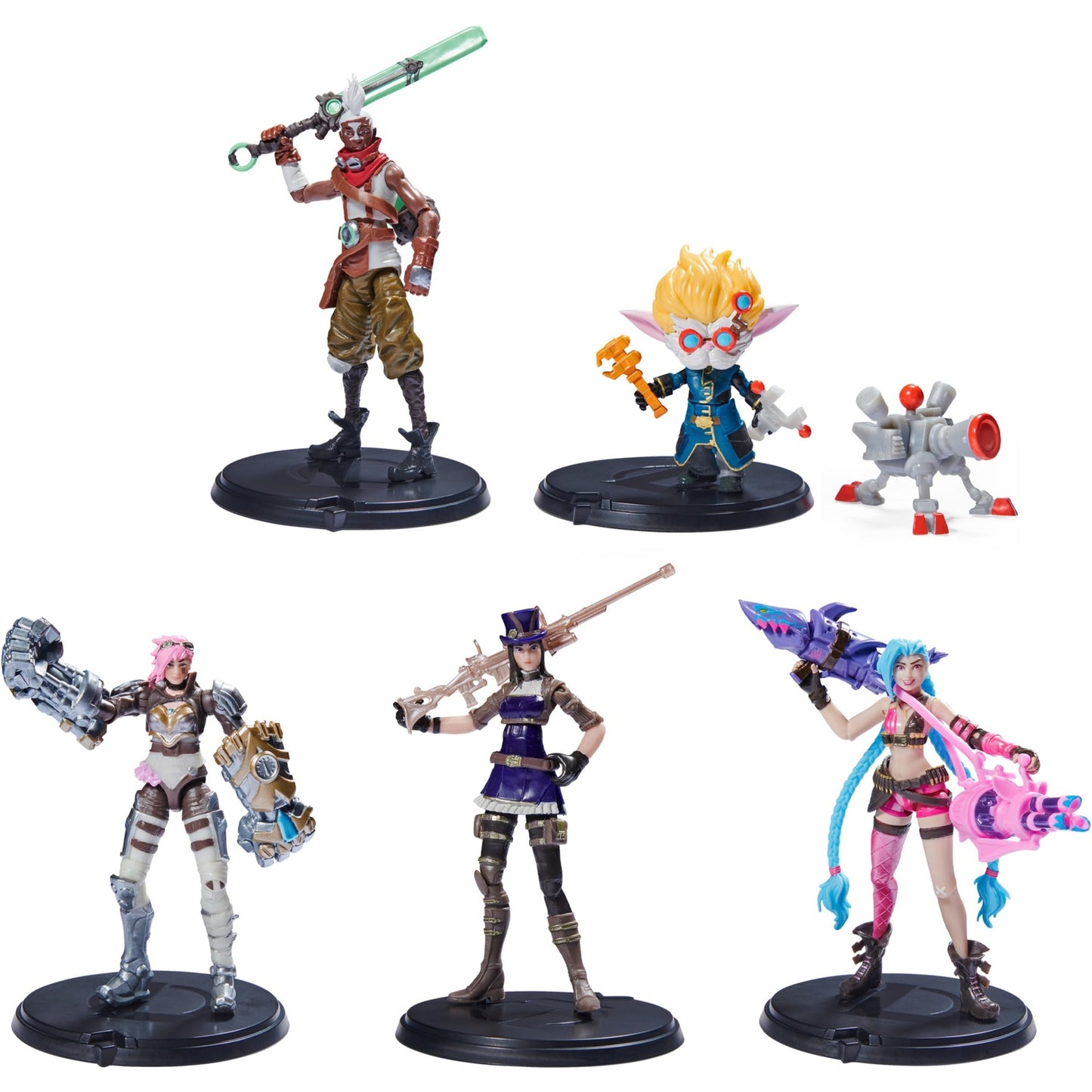 Spinmaster League of Legends - 10cm Actionfiguren 5er Pack (Vi, Caitlyn, Ekko, Heimerdinger und exklusiver Jinx, jeweils mit Accessoires, Ausstellungssockel)