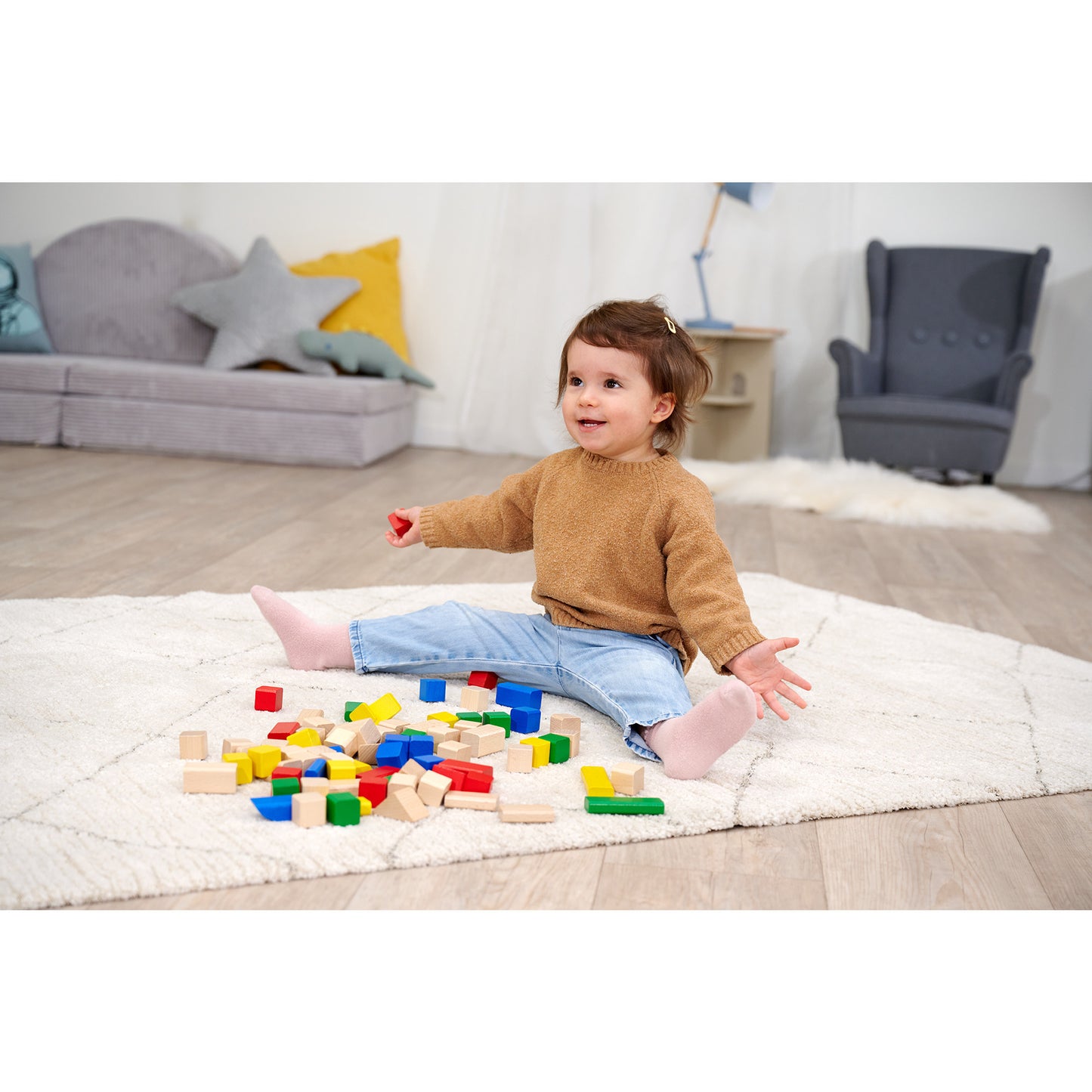 Holzbausteine Bunt/Natur, Konstruktionsspielzeug