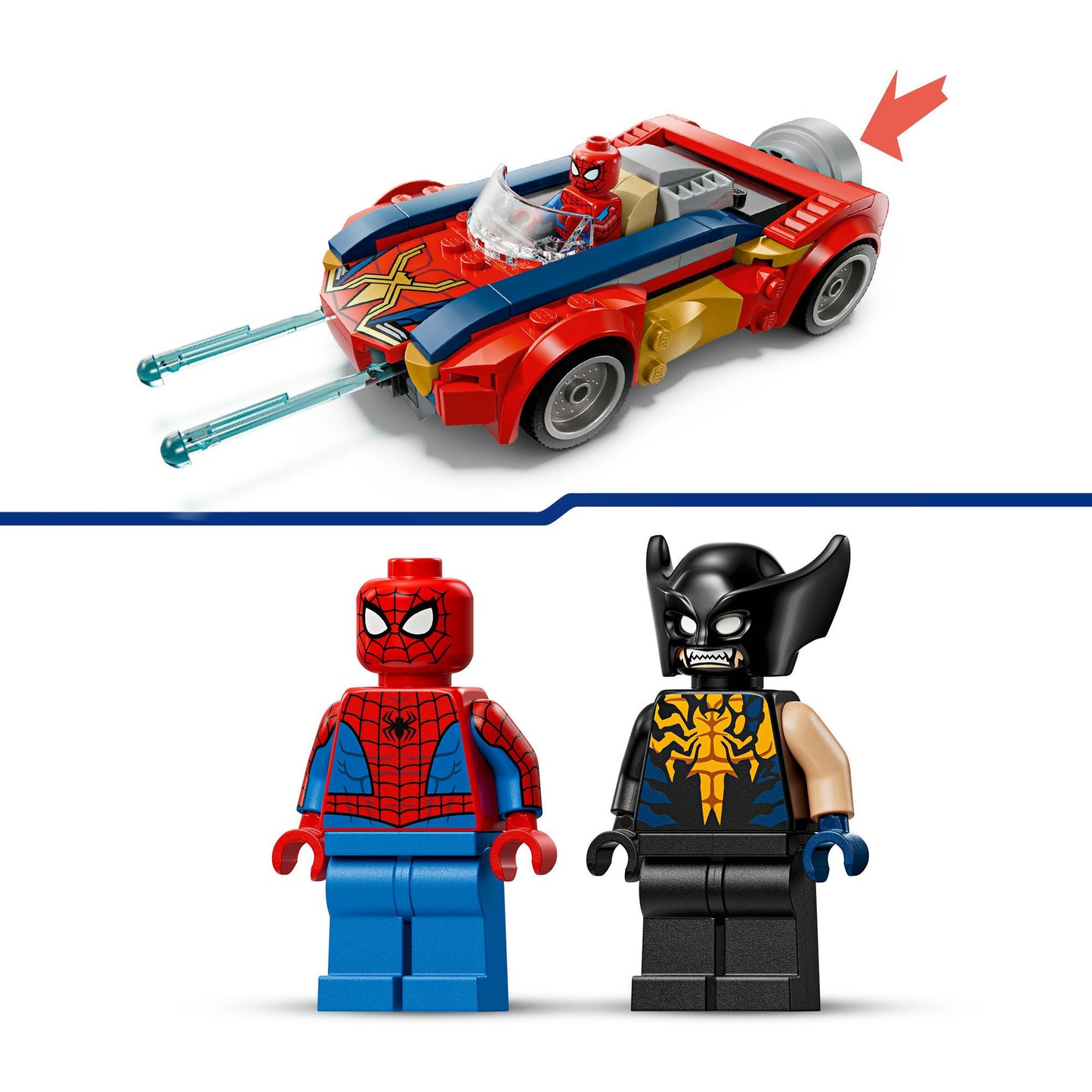 76336 Marvel Super Heroes Spider-Man Auto vs. Venomized Wolverine, Konstruktionsspielzeug
