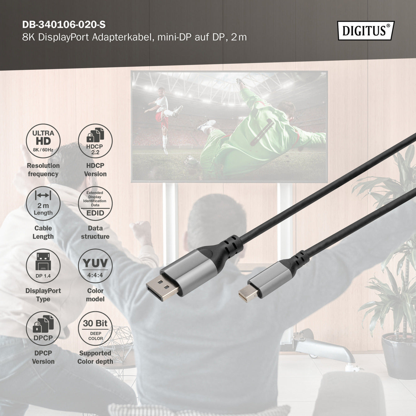 8K DisplayPort Adapterkabel, mini DisplayPort > DisplayPort