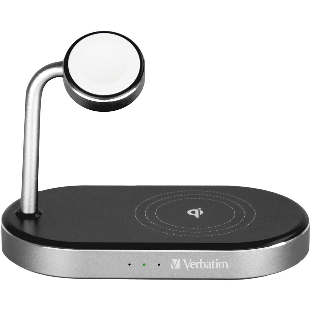 Verbatim Wireless 3-in-1 Ladeständer WCS-02, Qi, MFi (schwarz/aluminium, für Apple Watch, iPhone u.a.)