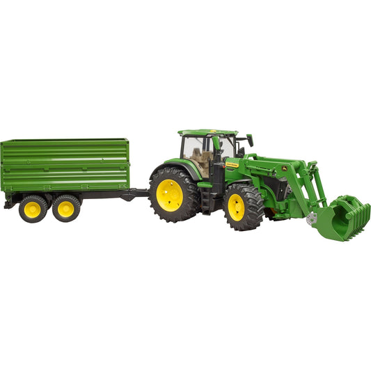 BRUDER John Deere 7R 350 mit Frontlader und Tandemachstransportanhänger (grün)