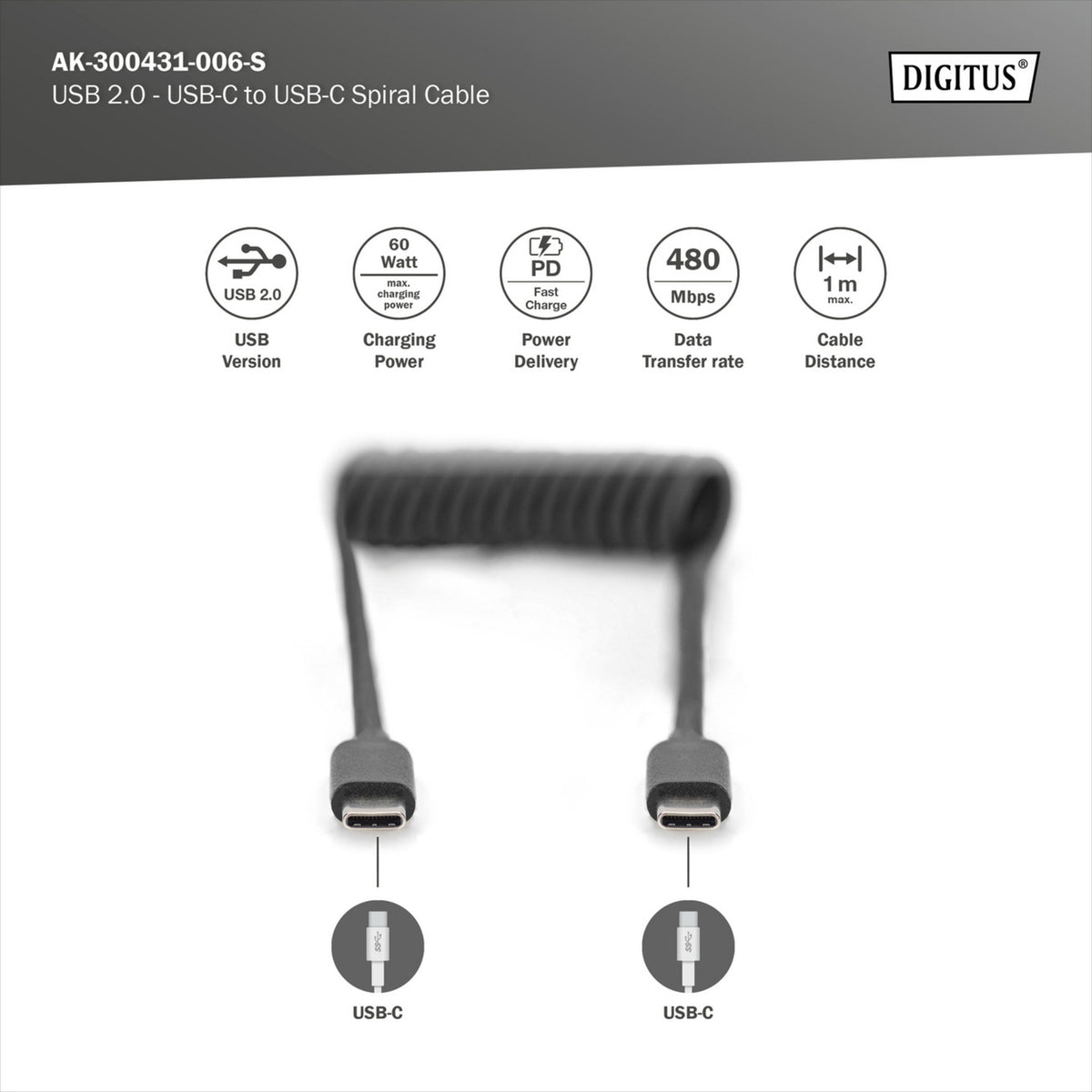 USB 2.0 Spiralkabel USB-C > USB-C