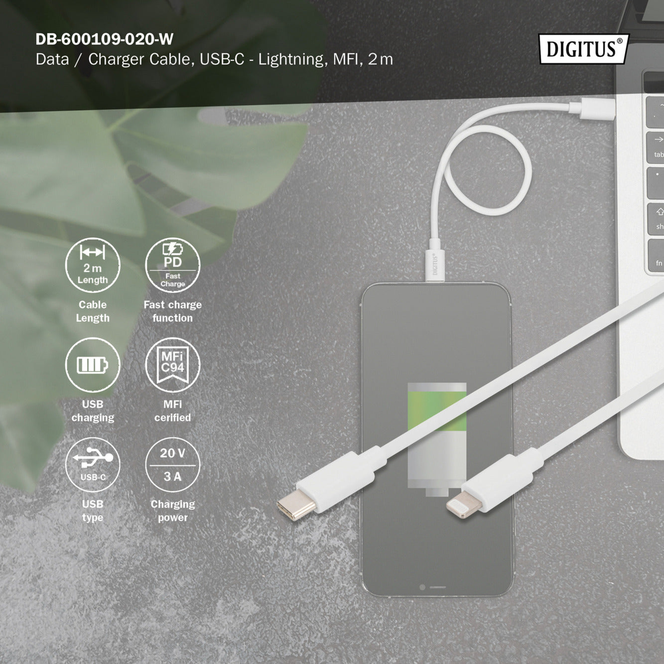 USB 2.0 Daten-/Ladekabel USB-C > Lightning, MFI zertifiziert