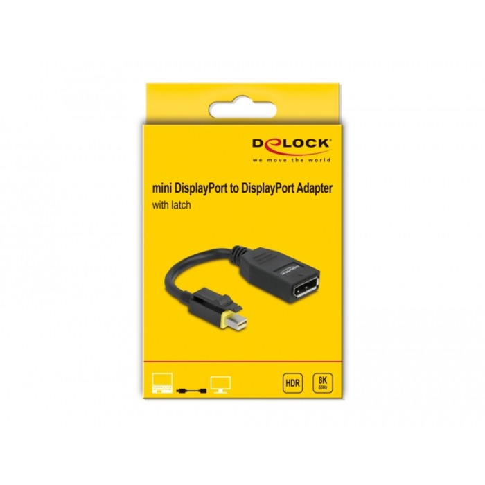 DeLOCK Adapter Mini DisplayPort 1.4 zu DisplayPort (schwarz, 15cm, mit Einrastfunktion)