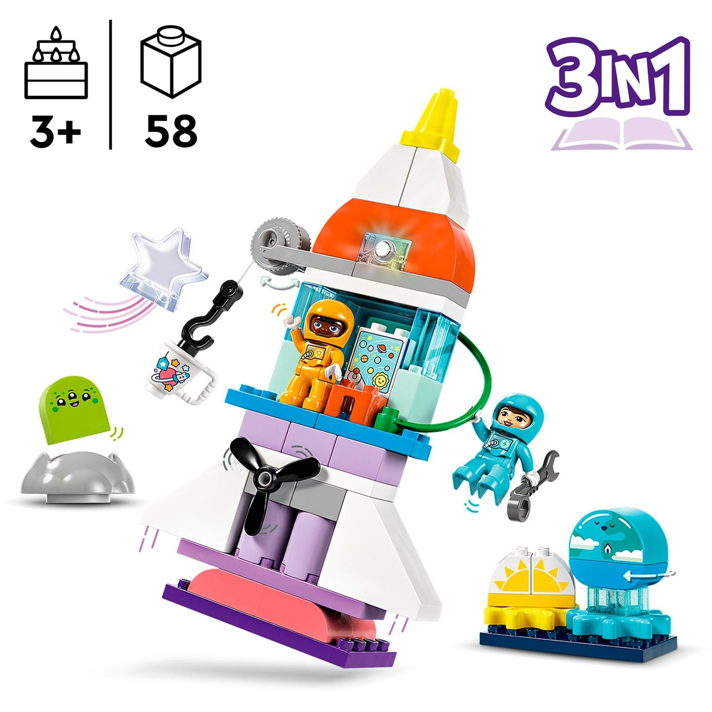 LEGO 10422 DUPLO 3-in-1-Spaceshuttle für viele Abenteuer, Konstruktionsspielzeug