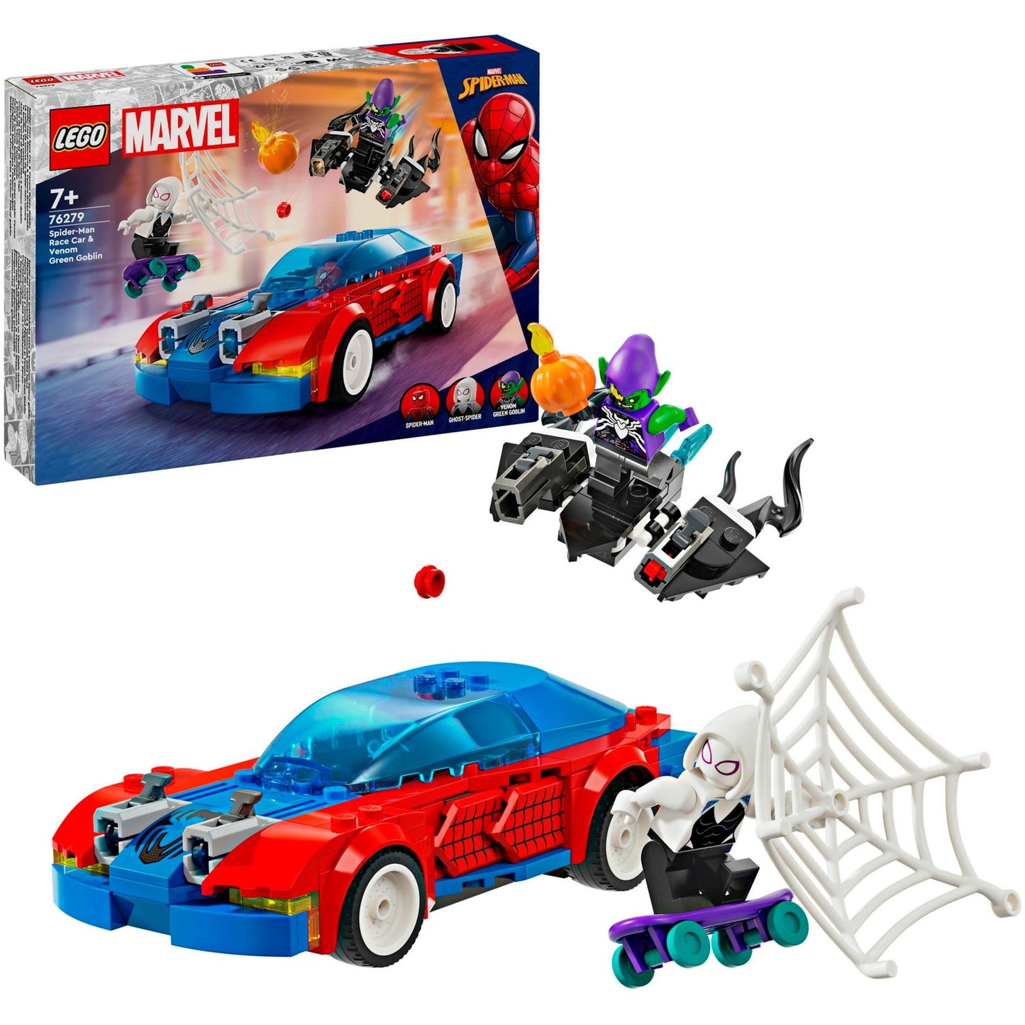 LEGO 76279 Marvel Super Heroes Spider-Mans Rennauto & Venom Green Goblin, Konstruktionsspielzeug