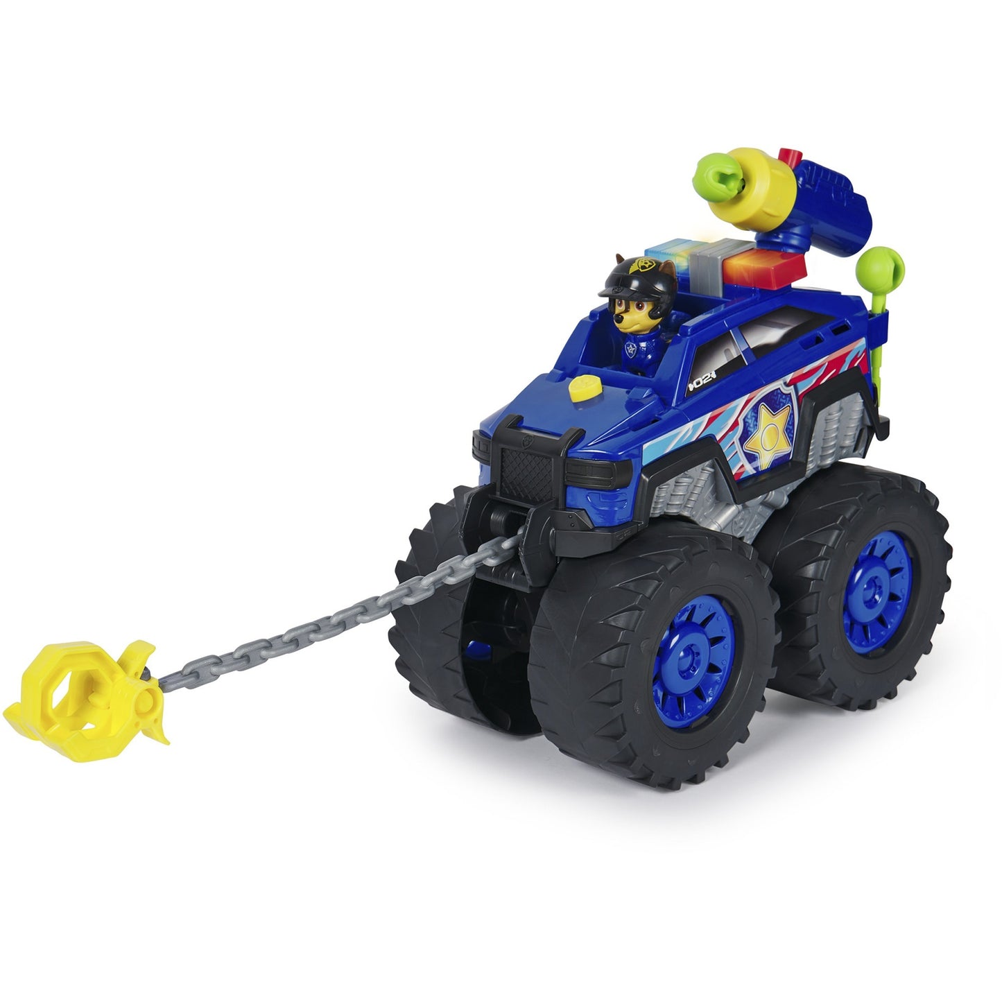 Paw Patrol Rescue Wheels - Chases Deluxe Monstertruck mit Geschoss-Abwurf, motorisierter Seilwinde, Lichtern & Geräuschen, Spielfahrzeug