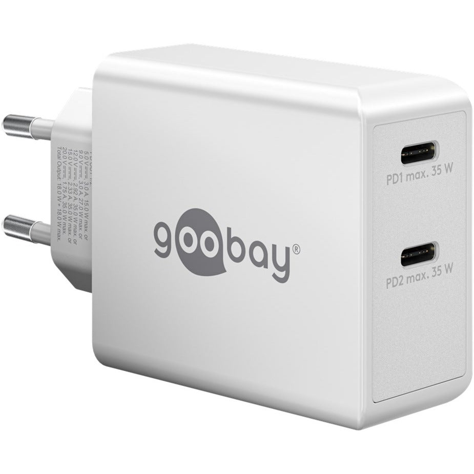 Goobay USB-C Dual-Schnellladegerät 36 Watt (weiss, 2x USB-C, Power Delivery)