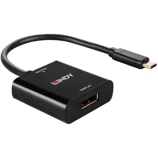 Lindy USB Konverter, USB-C Stecker > DisplayPort Buchse (schwarz, 21cm, 4K 144Hz)