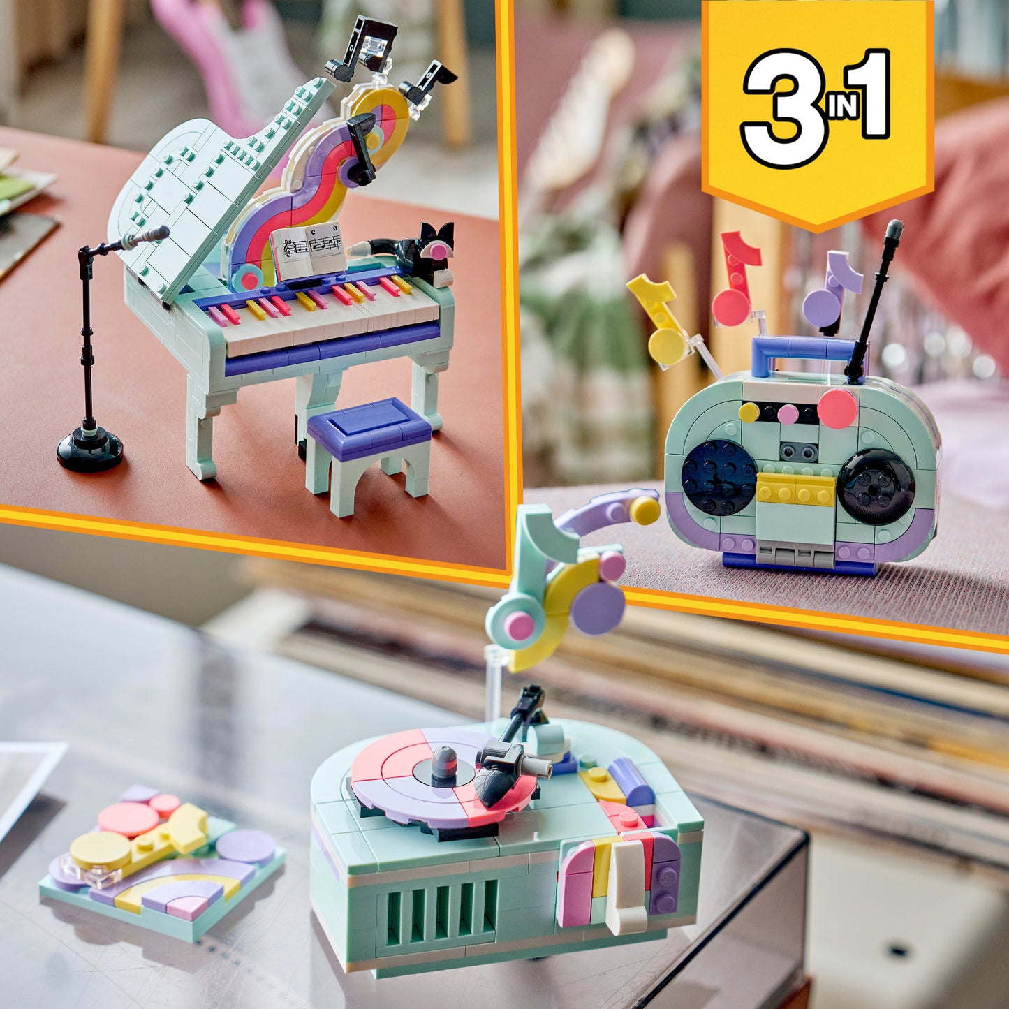 31392 Creator 3-in-1 Deko-Klavier mit Katze, Konstruktionsspielzeug
