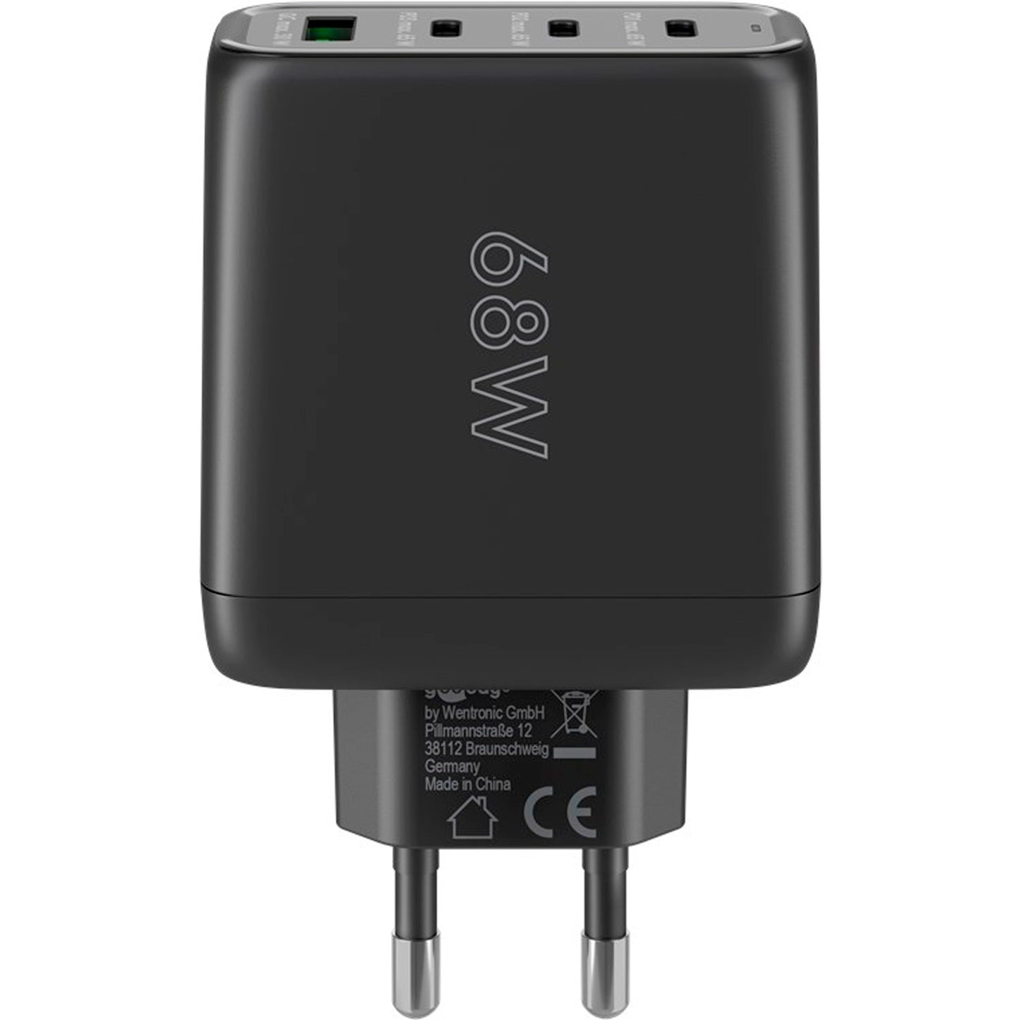 Goobay USB-C Multiport-Schnellladegerät, PD, GaN, 68 Watt (schwarz, 3x USB-C, 1x USB-A, Power Delivery, QuickCharge)