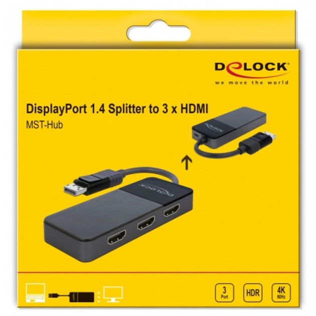 DeLOCK DisplayPort Splitter 1.4 > 3x HDMI MST (schwarz, 12,5cm Kabel)