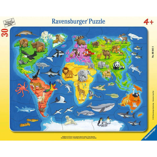 Ravensburger Kinderpuzzle Weltkarte mit Tieren (30 Teile, Rahmenpuzzle)