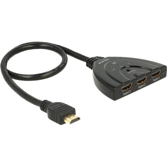 DeLOCK HDMI Switch 3x HDMI in > 1x HDMI out 4K (schwarz, 50 cm)