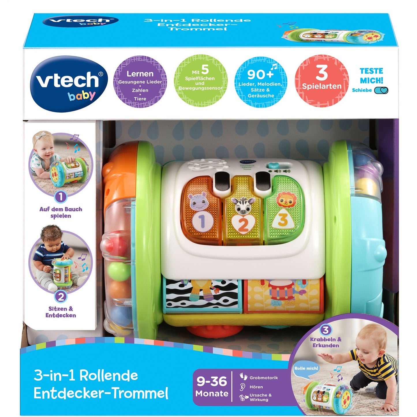 VTech 3-in-1 Rollende Entdecker-Trommel, Musikspielzeug