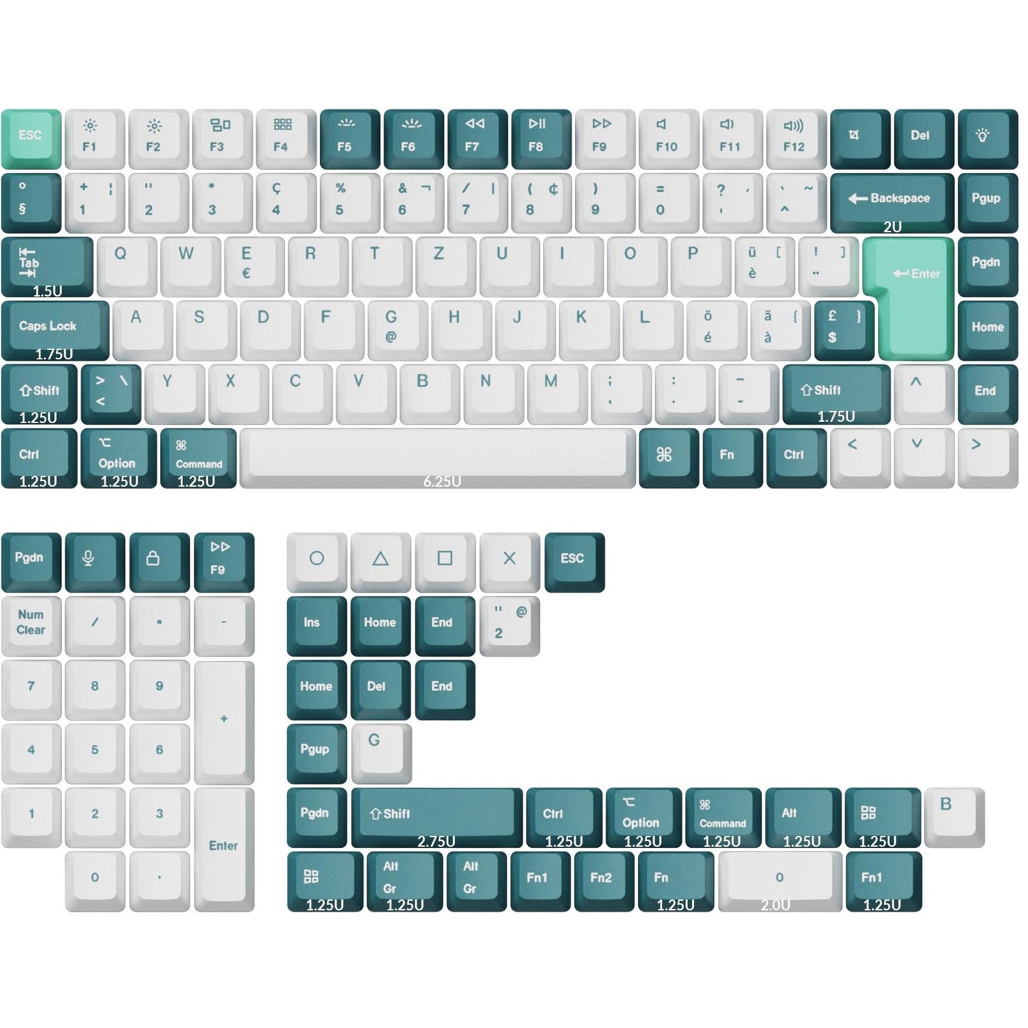 Keychron OEM Dye-Sub PBT Full Keycap-Set - White Mint (weiss/mint, 137 Stück, DE-Layout (ISO))