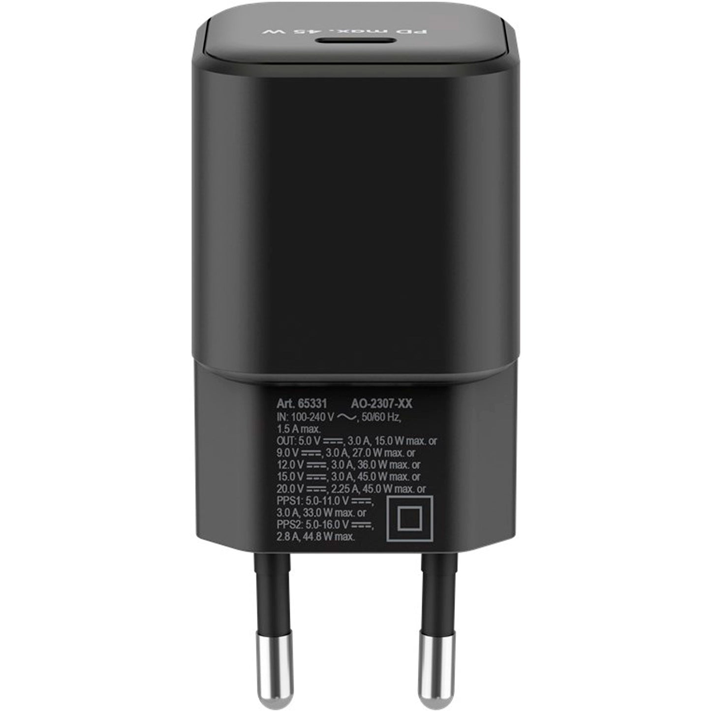 Goobay USB-C Schnellladegerät Nano, PD, GaN, 45 Watt (schwarz, 1x USB-C, Power Delivery 3.0)