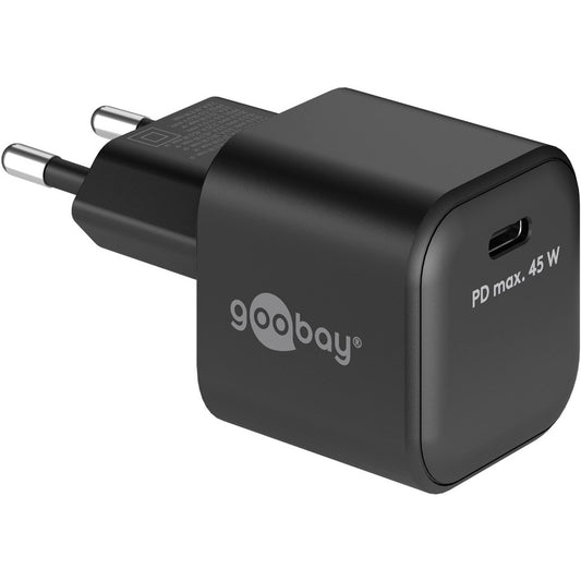 Goobay USB-C Schnellladegerät Nano, PD, GaN, 45 Watt (schwarz, 1x USB-C, Power Delivery 3.0)