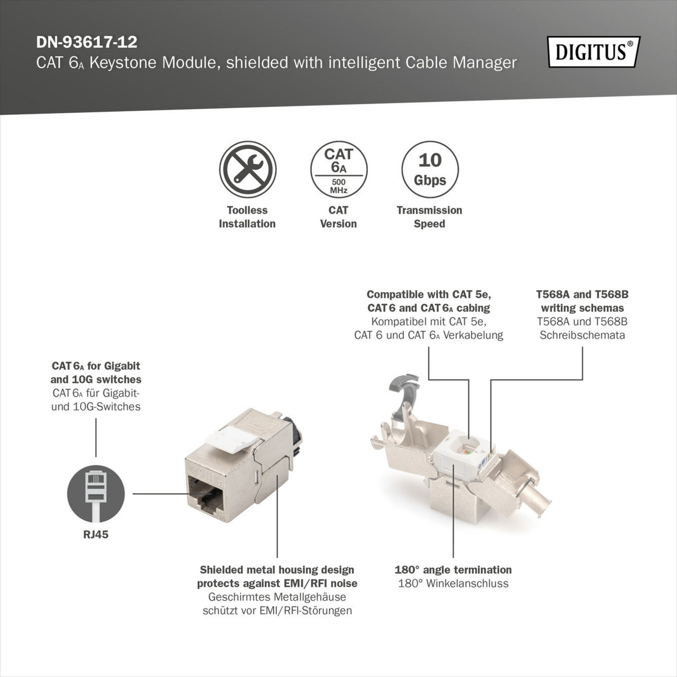 Cat.6a Keystone-Modul, geschirmt