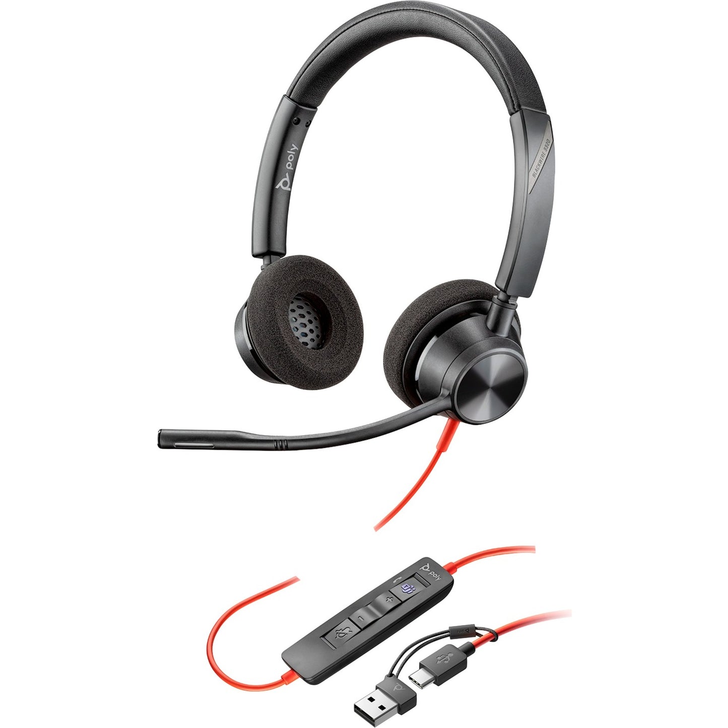 Poly Blackwire 3320M USB-C Stereo-Headset +USB-C/A-Adapter