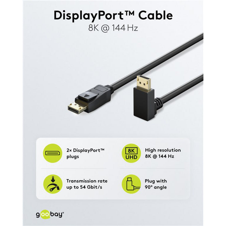 Kabel DisplayPort Stecker 90° > DisplayPort Stecker, 8K / 144Hz