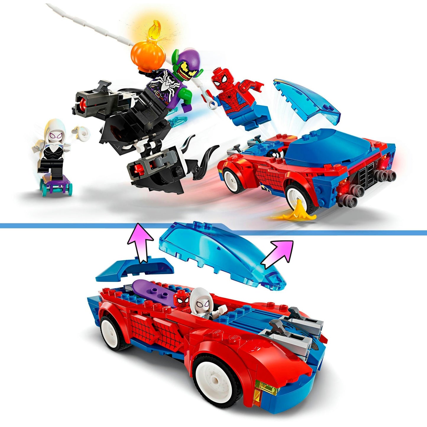 LEGO 76279 Marvel Super Heroes Spider-Mans Rennauto & Venom Green Goblin, Konstruktionsspielzeug