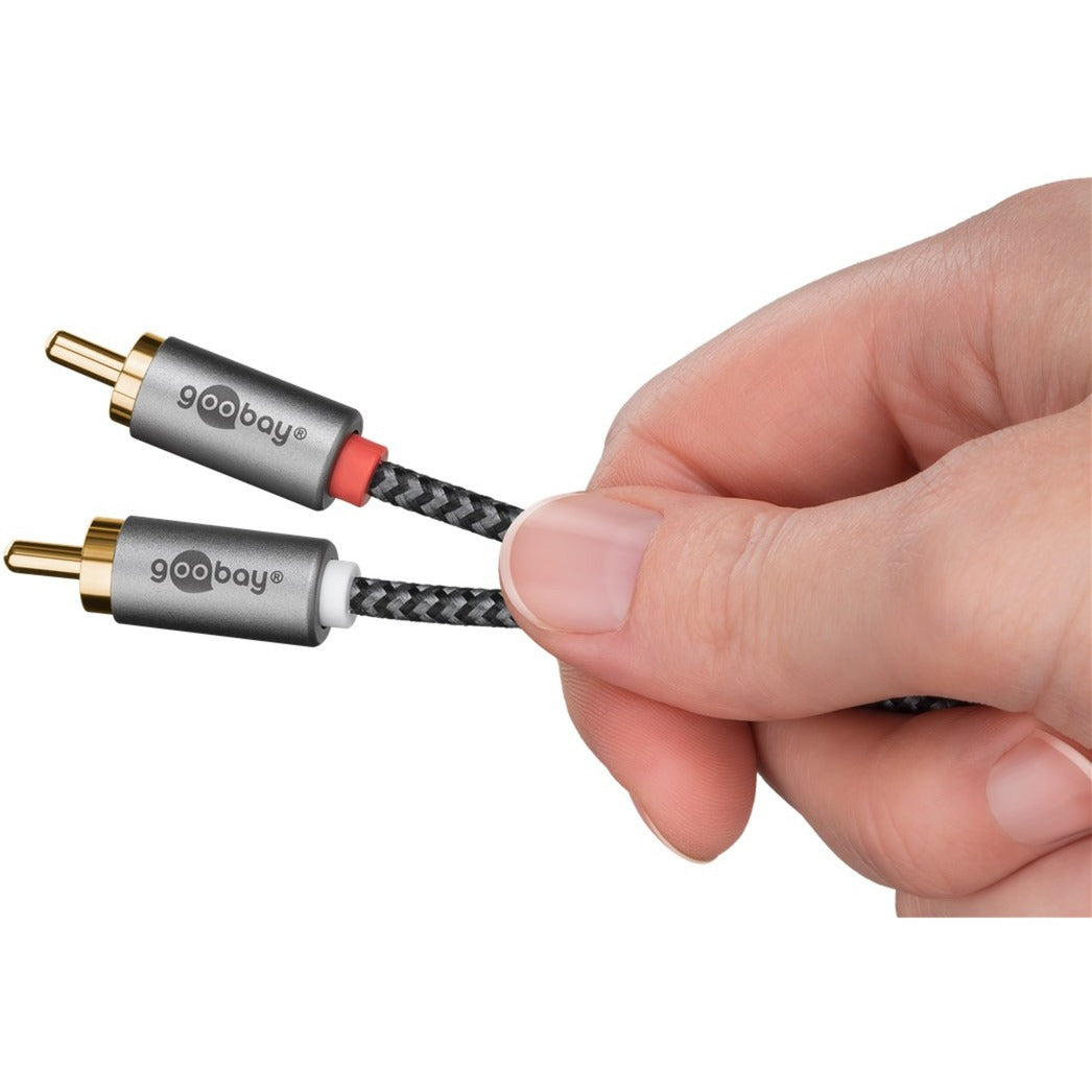 Goobay Plus Audio Adapterkabel AUX 3,5mm Klinke > Stereo-Cinch Stecker (schwarz/silber, 0,5 Meter)