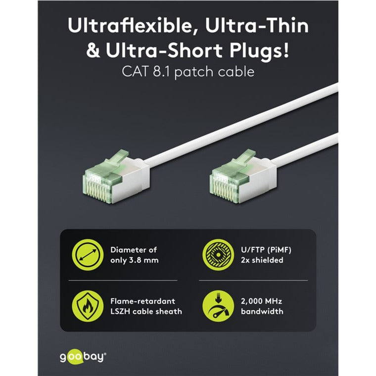 Goobay Ultraflexibles Cat.8.1 Patchkabel slim, U/FTP (weiss, 0,5 Meter, extrakurze Stecker)