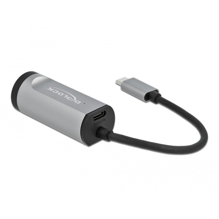 DeLOCK USB 3.2 Gen 1 Adapter, USB-C Stecker > RJ-45 Buchse + USB-C Buchse (grau, 15,5cm, Gigabit LAN, PD, Laden mit bis zu 60 Watt)